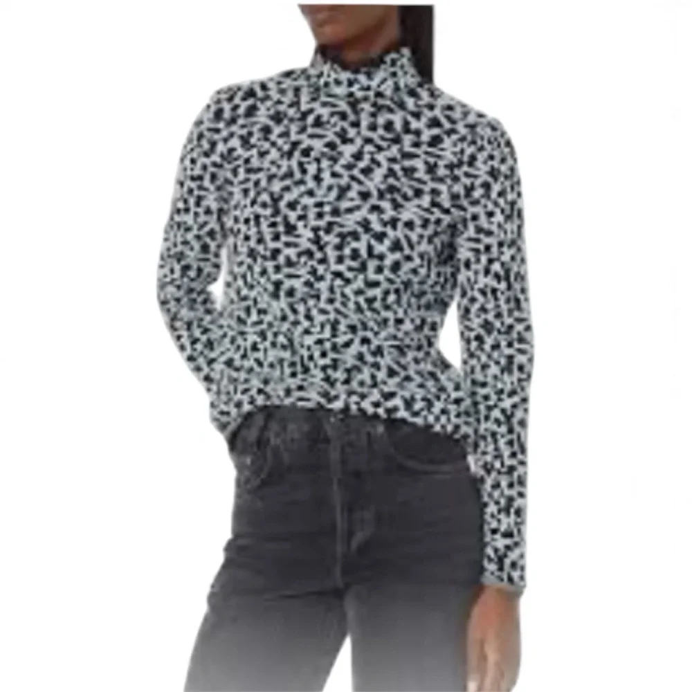 White House Black Market Chic blue Long Sleeve edgy sheer Mesh cowl Turtleneck - Picture 8 of 8